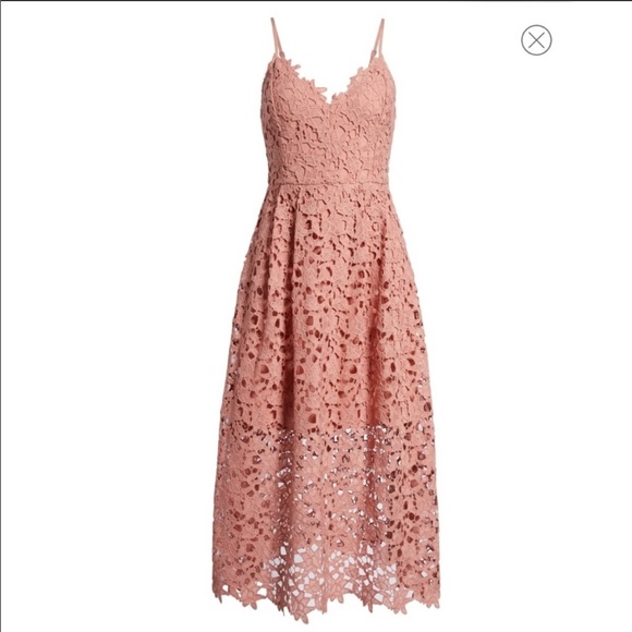 dusty pink lace midi dress